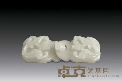 清中期 白玉刻螭龙纹带扣 长9.8cm